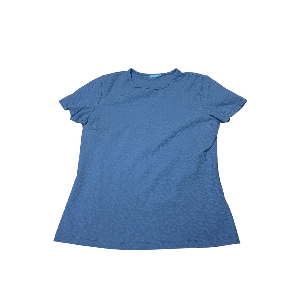 J.McLaughlin Womens Blue Leopard Jacquard Short Sleeve Tee Shirt Size L